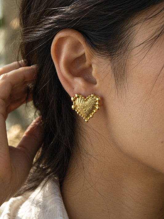 Ornate Gold Heart Earrings