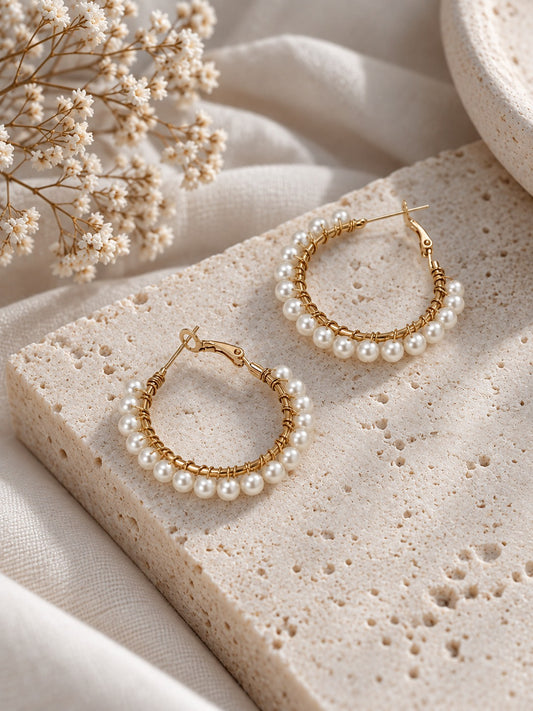 Pearl beaded hoop Earring