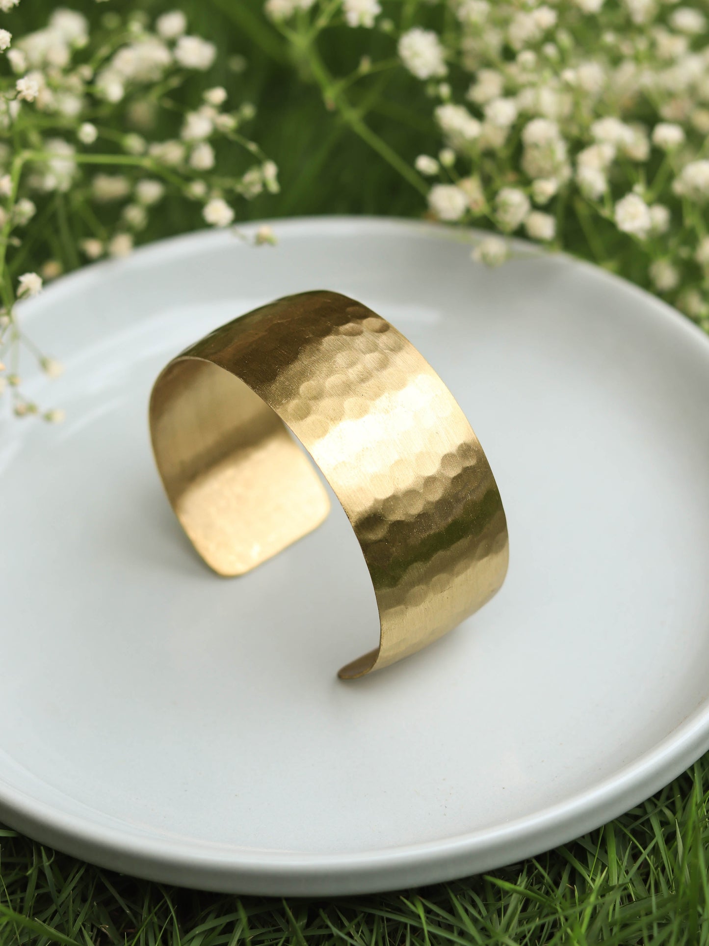 Elegant Beaten Cuff Adjustable Brass Bracelet (Anti Tarnish)
