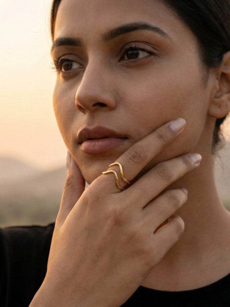 V line Statement Brass Adjustable Ring