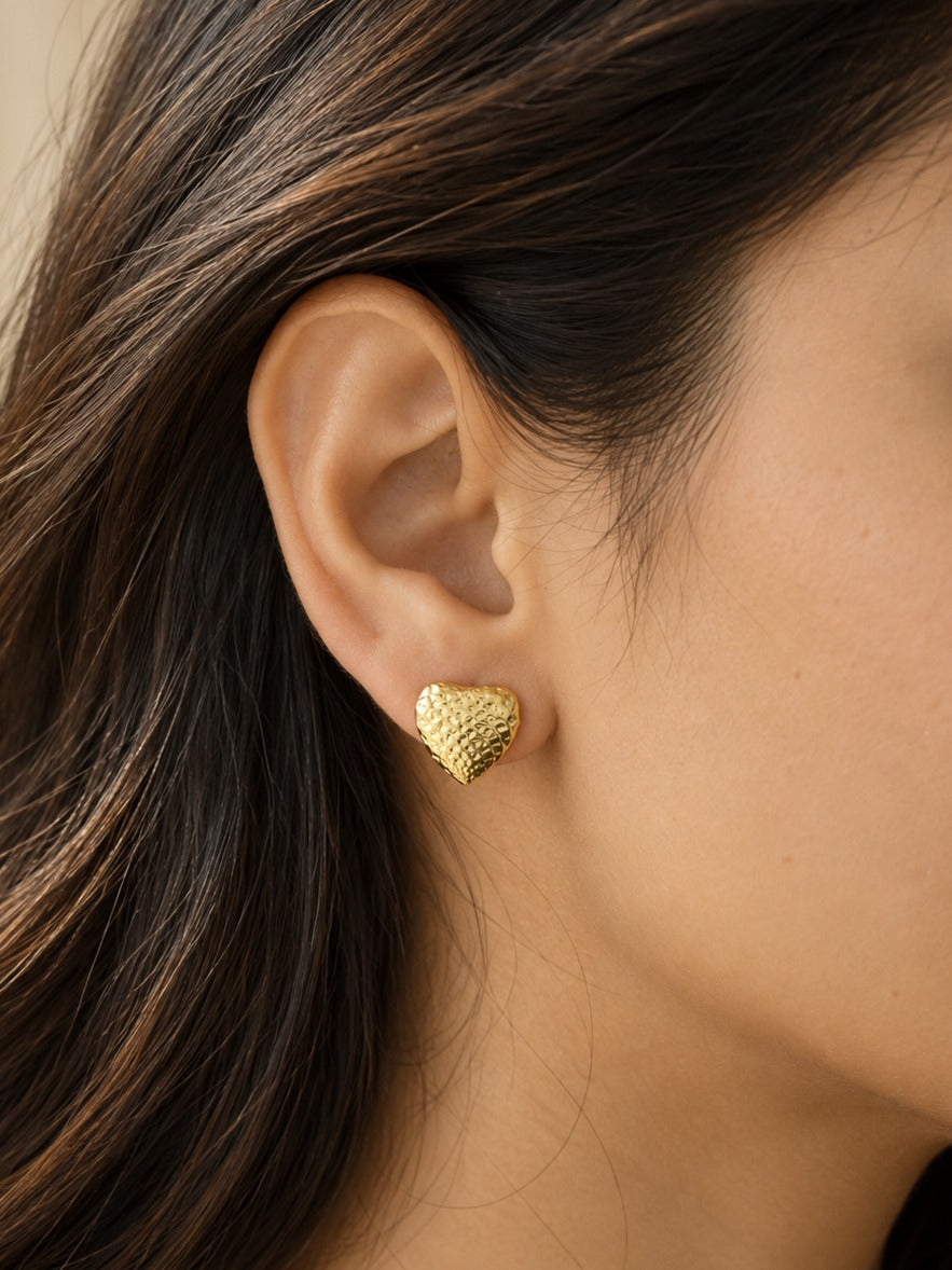 Hammered Gold Heart Earrings