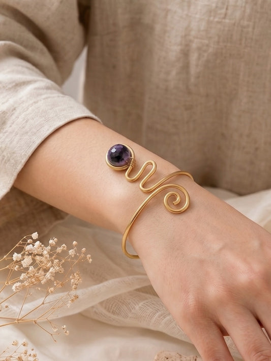 Amethyst Wave Spiral Adjustable Bracelet (Anti Tarnish)