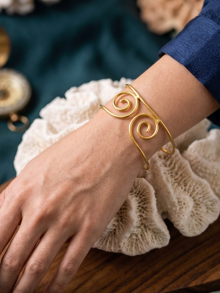 Solene Spiral Cuff Brass Adjustable Bracelet (Anti Tarnish)