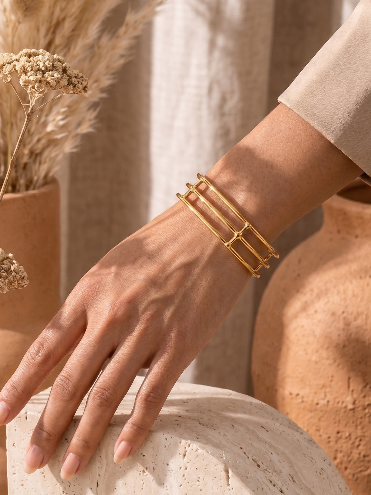Aurum Grid Brass Adjustable Bracelet (Anti Tarnish)