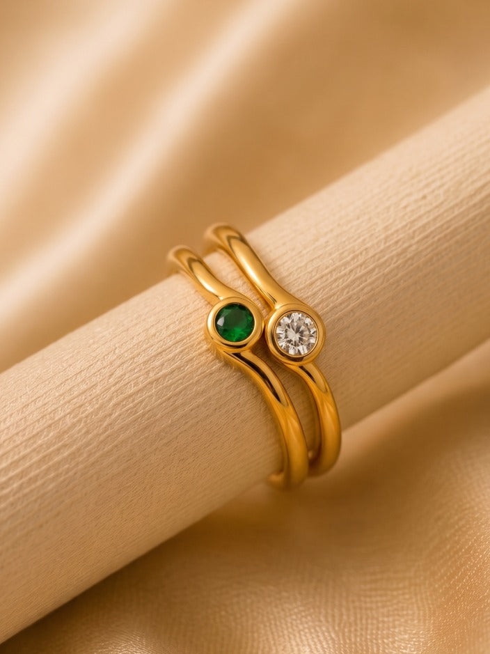 Celeste Solitaire Adjustable Brass Ring (Anti Tarnish)