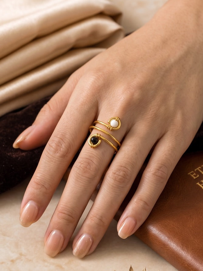 Eclipse Pearl Adjustable Brass Ring (Anti Tarnish)