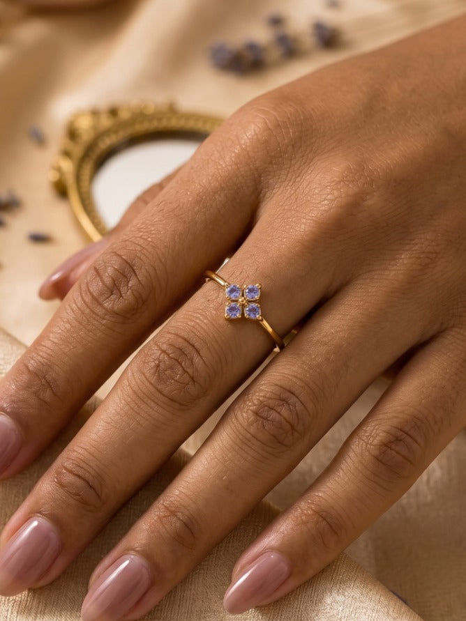 Lilac Clover Adjustable Brass Ring (Anti Tarnish)