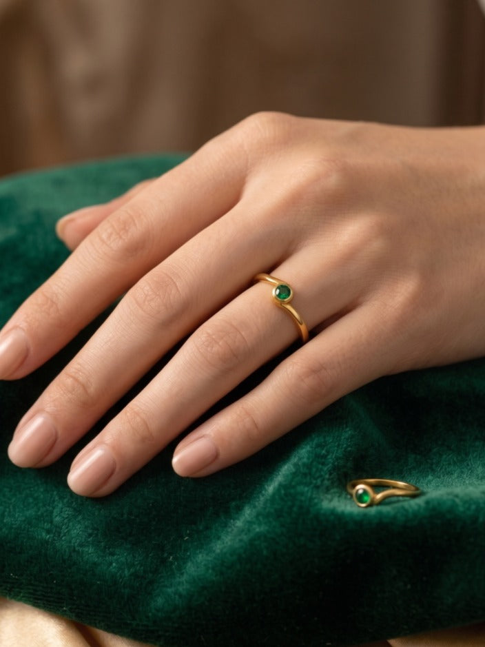 Celeste Solitaire Adjustable Brass Ring (Anti Tarnish)