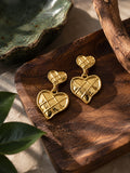 Quilted Gold Heart Earrings