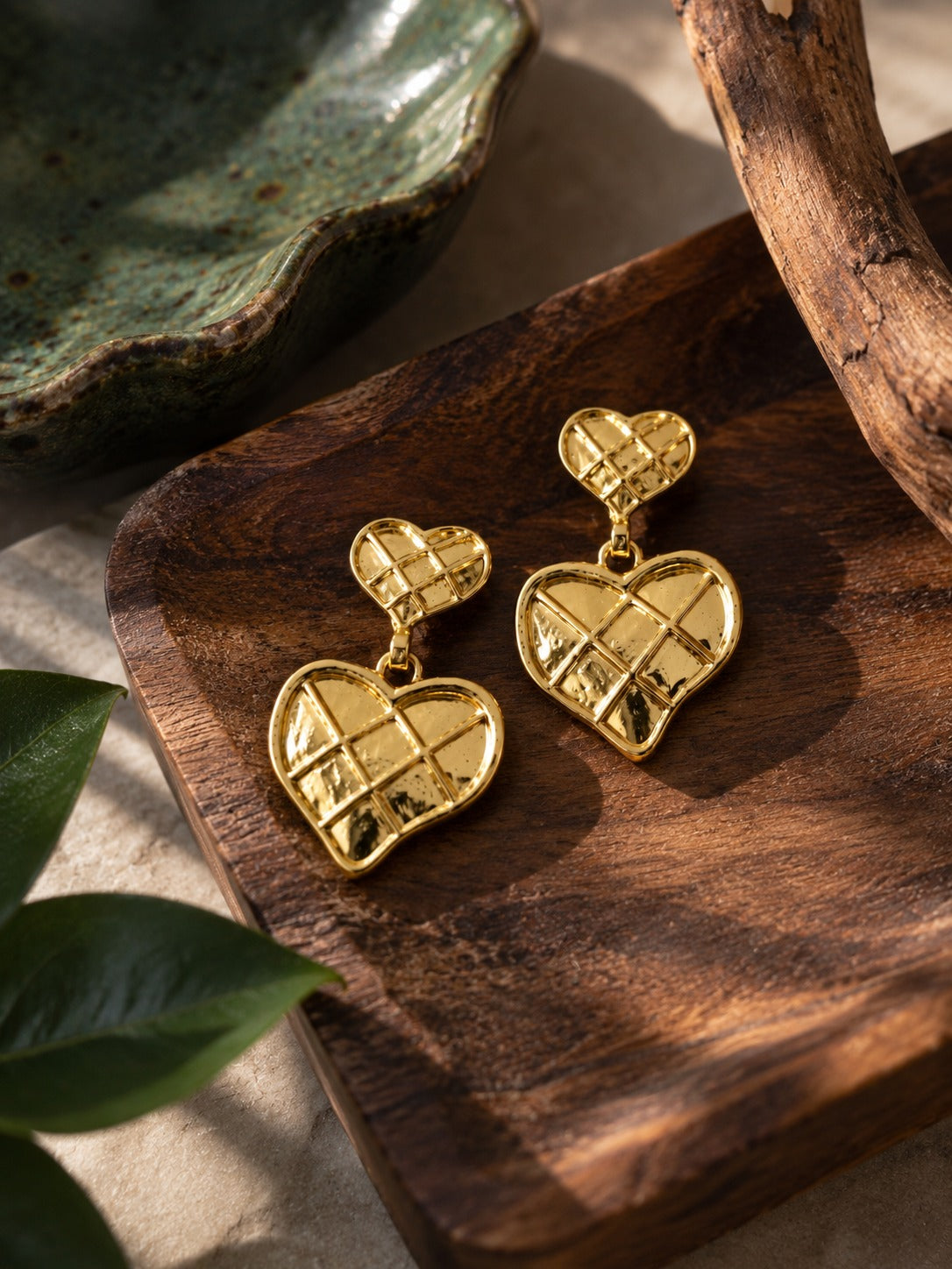 Quilted Gold Heart Earrings