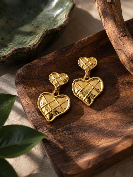 Quilted Gold Heart Earrings