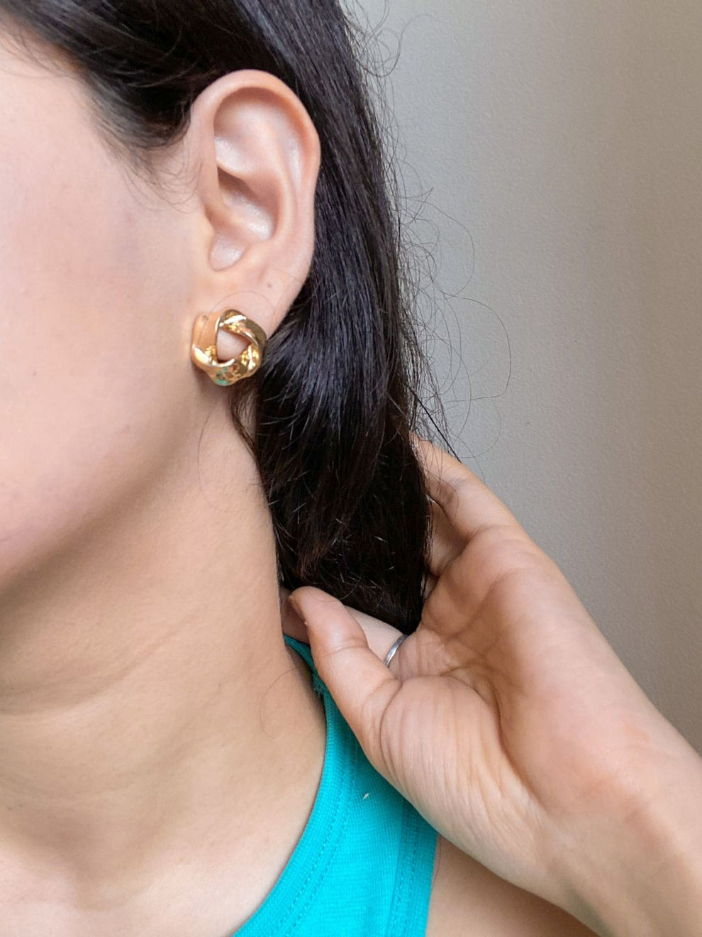 Statement Duo earring ( Demi thunder + Gold Stud)