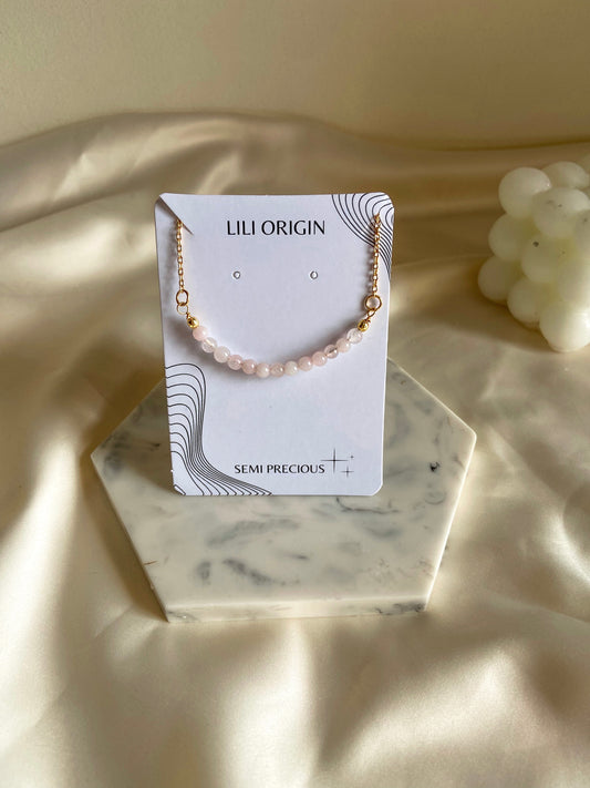 Rose Quartz Beaded Gemstone Bracelet - 18k Gold Plated - Lili-Origin