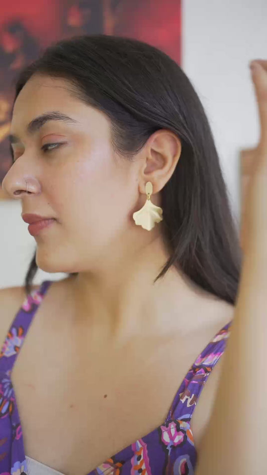 Gingko Leaf Brass Handcrafted Earring (Anti Tarnish)