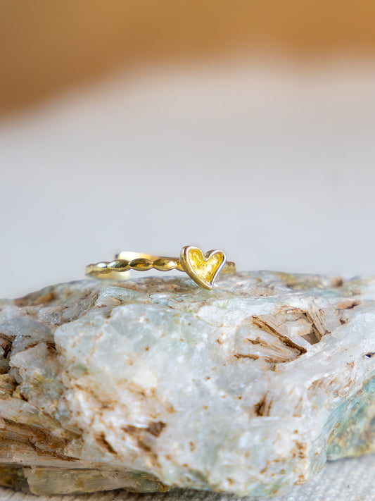 Amber Heart Brass Adjustable Ring (Anti Tarnish)