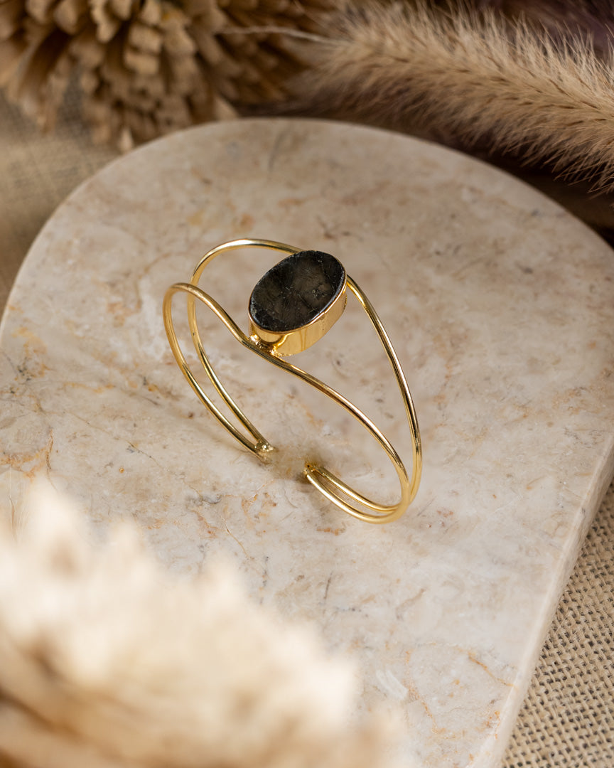 Evileye Brass Bracelet Semi Precious Black Labradorite