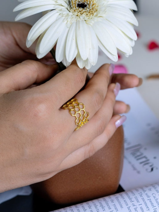 Honeycomb Brass Ring Adjustable (Anti Tarnish)
