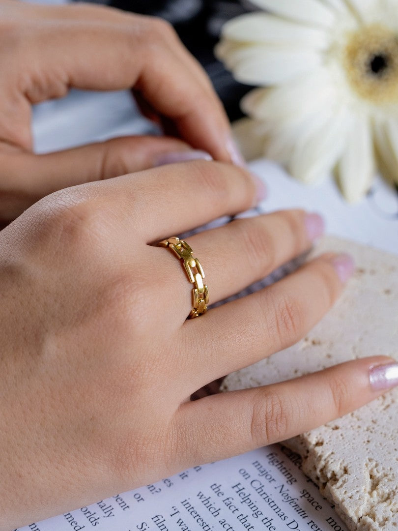 Chain Link Brass Ring Adjustable (Anti Tarnish)