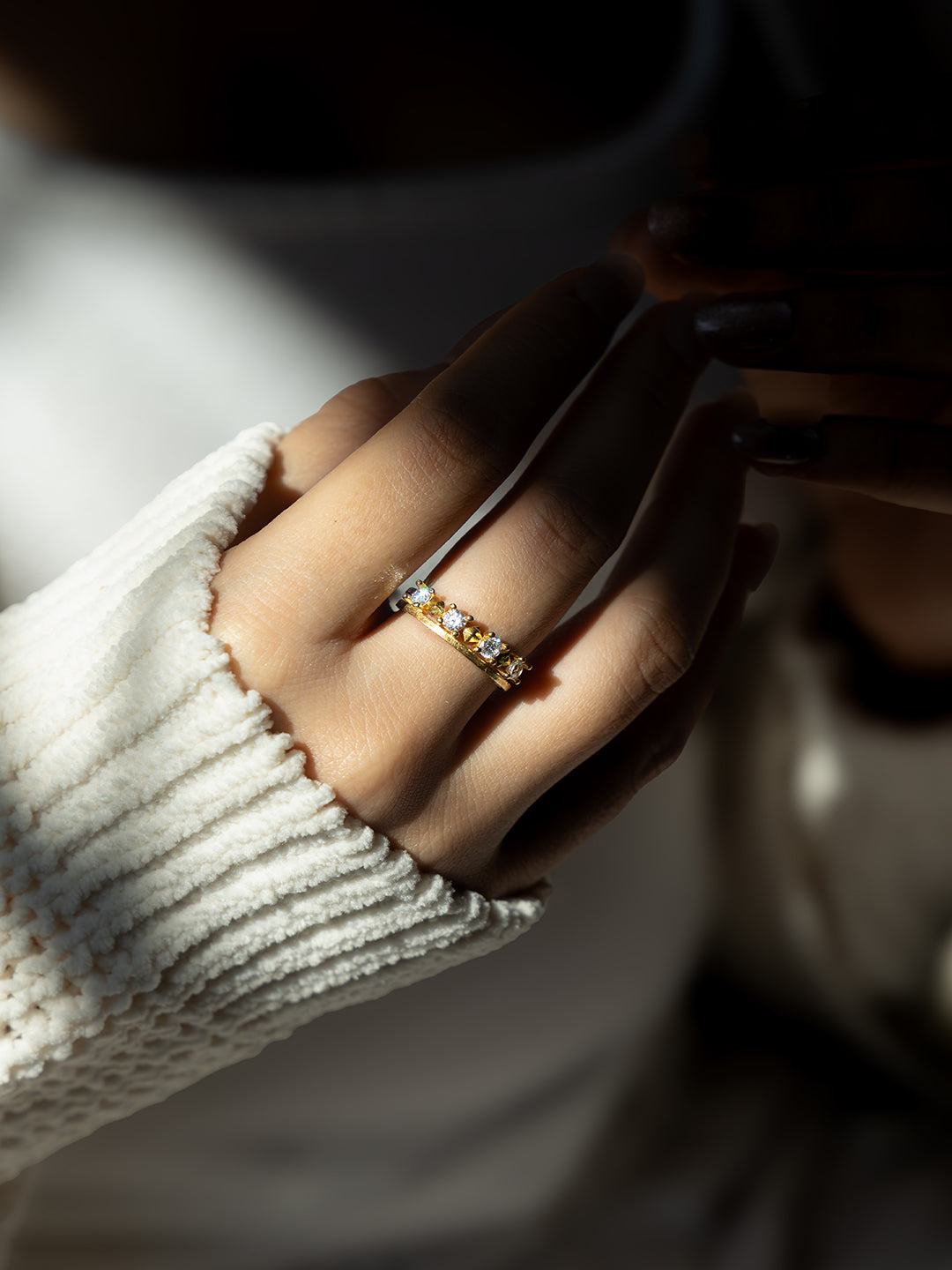 Tri Ray Brass Adjustable Ring (Anti Tarnish)