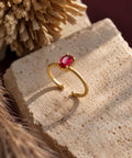 Red Muse Solitaire Adjustable Brass Ring (Anti Tarnish)