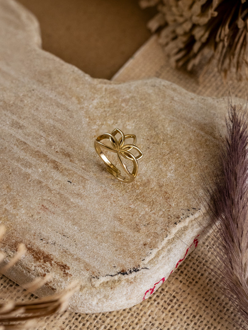 Lotus Brass Ring Adjustable (Anti Tarnish)