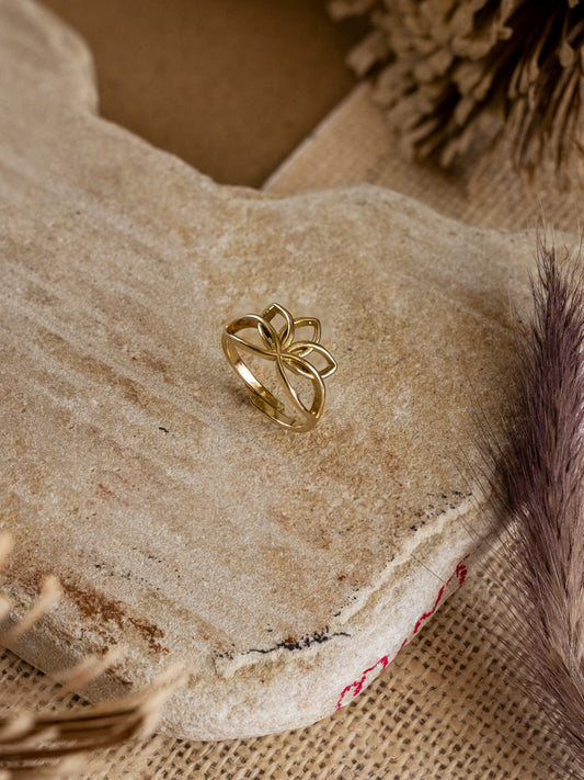 Lotus Brass Ring Adjustable (Anti Tarnish)