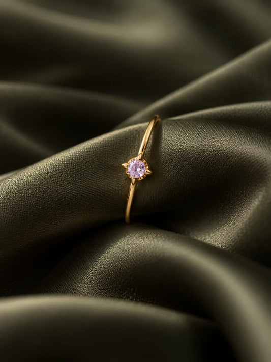Lilac Solitaire Adjustable Brass Ring (Anti Tarnish)