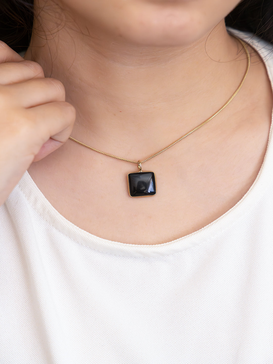 Midnight Square Brass Necklace (Anti Tarnish)