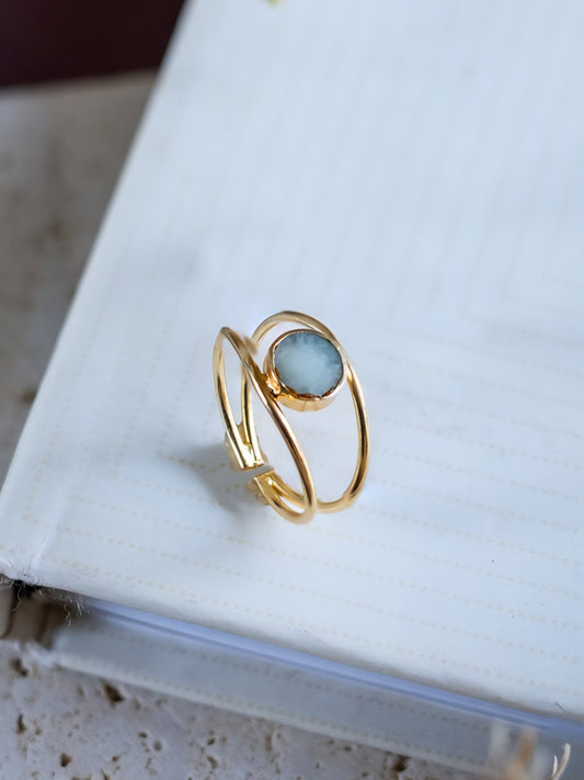 Frostbloom Green Amazonite Crystal Adjustable Brass Ring (Anti Tarnish)