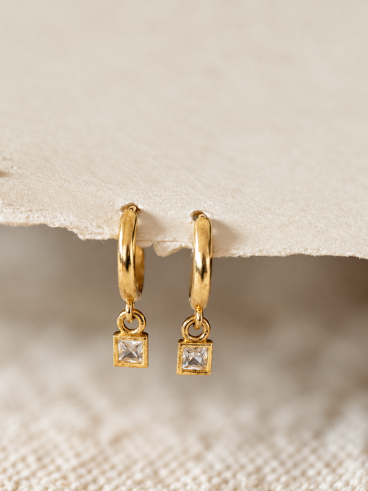 Square Charm diamond brass Huggies (Anti Tarnish)