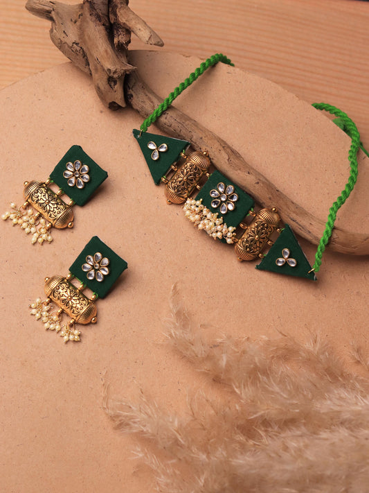 Hariyali Fabric Choker set (Choker + Earring Set)