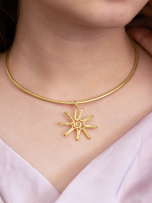 Golden Sunray Brass Adjustable Choker (Anti Tarnish)