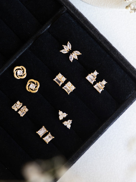 Seven Shades of Sparkle Diamond Brass Studs (Anti Tarnish) - Pair of 7 Earrings