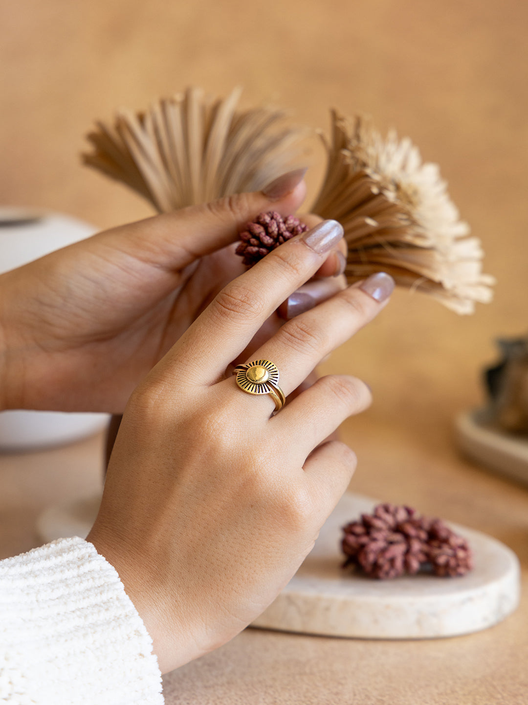 Auric Ray Brass Adjustable Ring (Anti Tarnish)