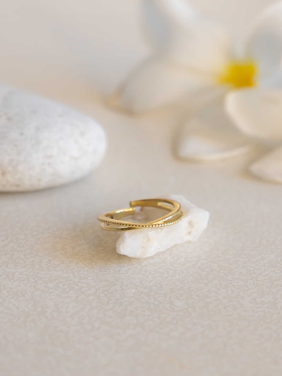 Dual Line Brass Adjustable Ring (Anti Tarnish)