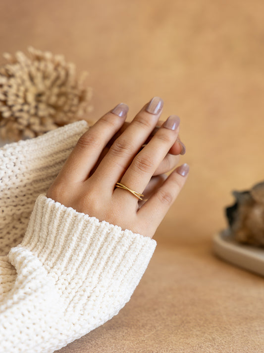 Dual Line Brass Adjustable Ring (Anti Tarnish)