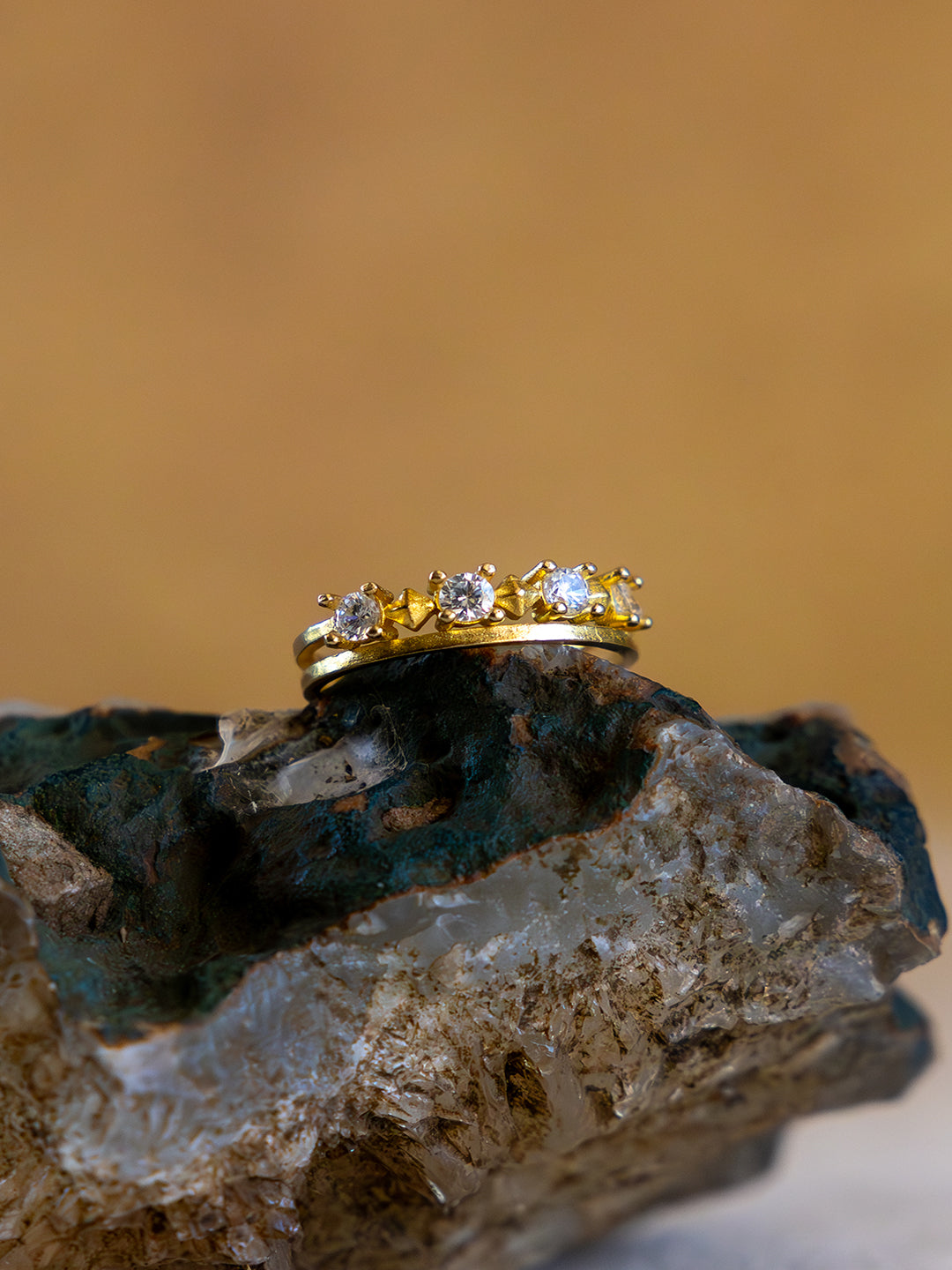 Tri Ray Brass Adjustable Ring (Anti Tarnish)