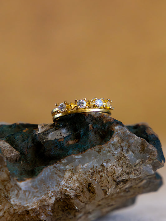 Tri Ray Brass Adjustable Ring (Anti Tarnish)