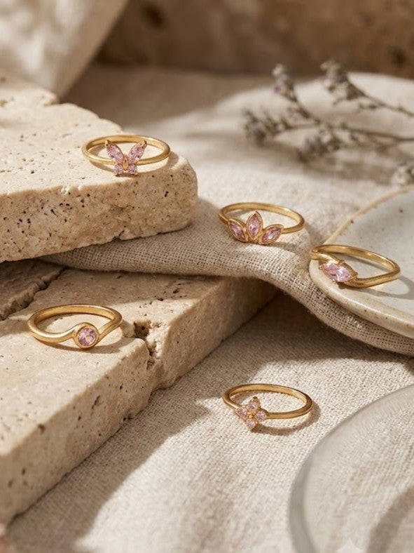 The Blush Edit Brass Ring Stack (Anti Tarnish) - 5  Rings