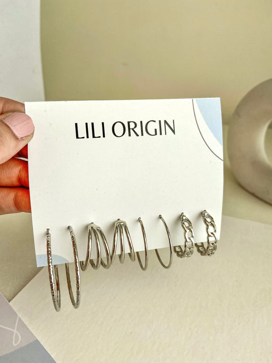 4 Pack Circular Silver Hoops - Lili-Origin