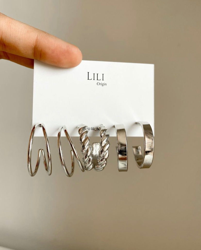 3 Pairs Minimal Hoop Silver Earrings - Lili-Origin