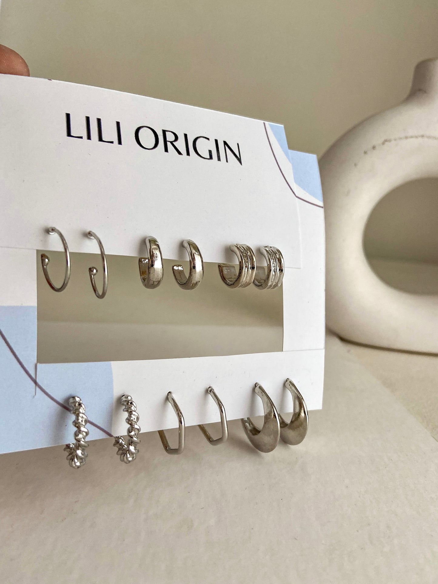 6 pack small silver hoops Earrings - Lili-Origin