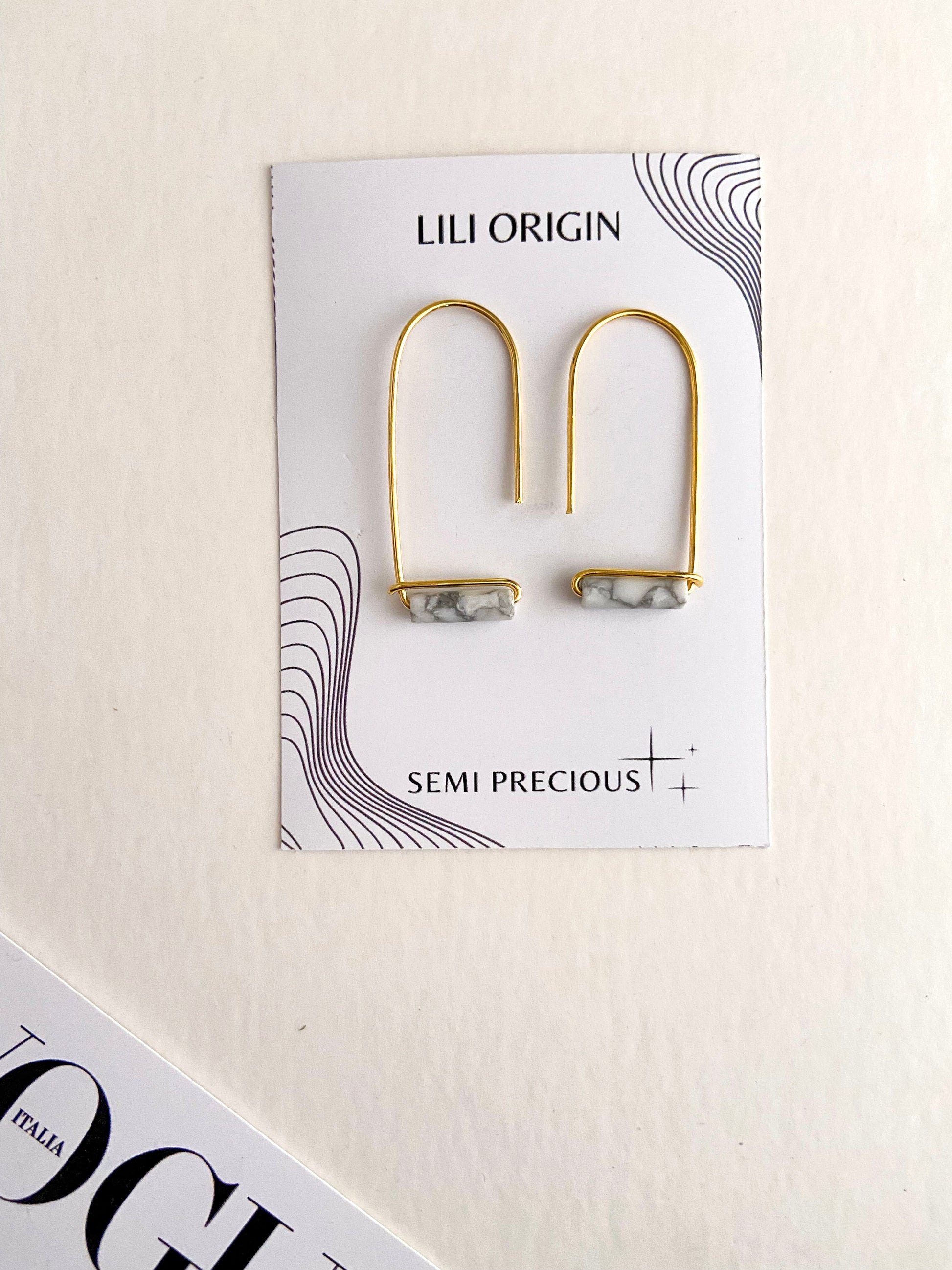 Howlite - Gemstone Drop 18k Gold Plated Earring - Lili-Origin